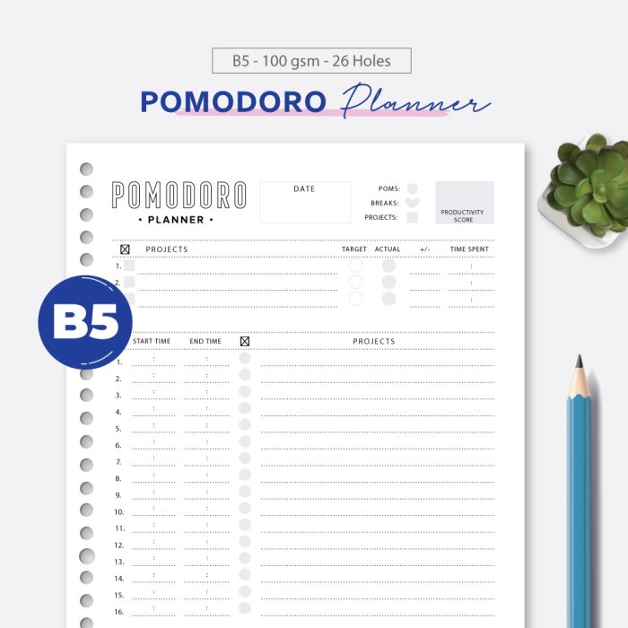 

Kertas Loose Leaf B5 - Pomodoro Planner By Bukuqu