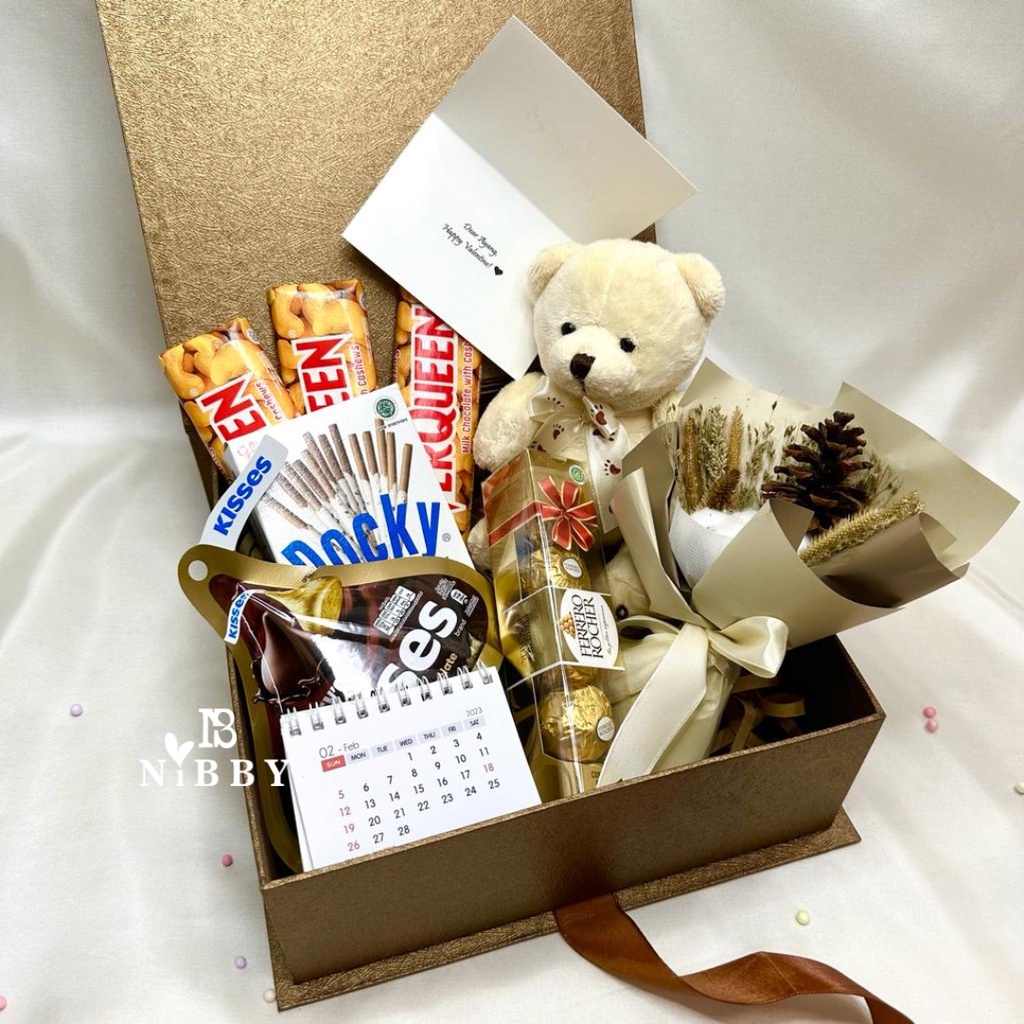 MELTLOVE HAMPERS Valentine Gift Chocolate | Hard Box | Buket Bunga | Coklat Fererro Silverqueen Pocky Kisses| Boneka Premium | Hadiah Pacar Cewek Ulang Tahun Wisuda Anniversary Sidang Mewah