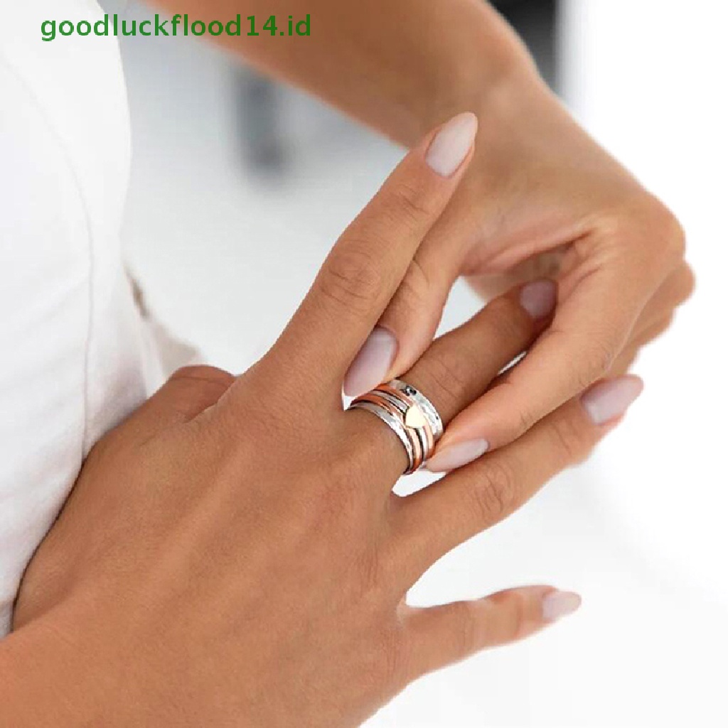 [GOOGFOUR] Heart Ring - Stress Relief Anti Stress Anxiety Ring Spinner, Cincin Meditasi Perak Cincin Pereda Kecemasan Dengan Perhiasan [TOP]