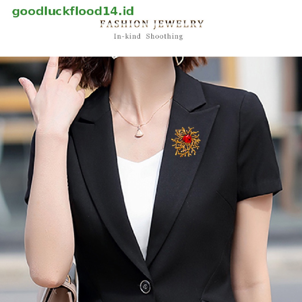 [GOOGFOUR] Bros Desain Berkualitas Mode Vintage Kristal Bunga Bros Untuk Wanita Geometri Logam Bros Pin Alloy Tanaman Bros Peniti [TOP]