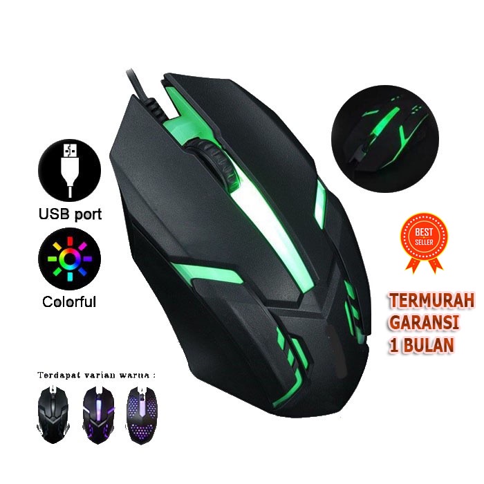 Mouse Kabel Gaming/Mouse Gaming LED 7 Lampu RGB Gaming Mouse 800DPI - Hitam