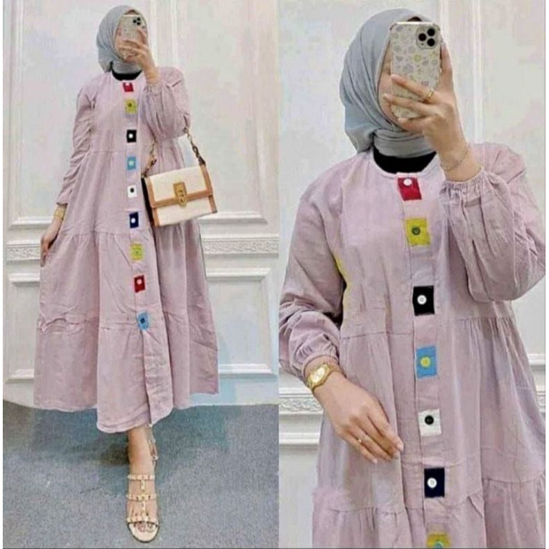 GAMIS MOTIF SALUR BATU/TIDYE Homey Dress Salur Murah - Gamis Motif Bahan Katun Rayon Adem Nyaman