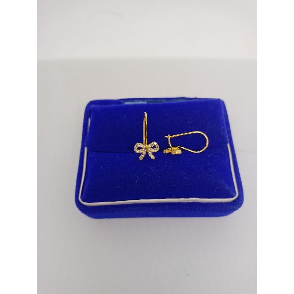 anting wanita model kait pita mata putih/perak asli silver 925 lapis emas/perhiasan fashion wanita terbaru