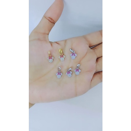 Liontin kepala hellokitty &amp; minie mouse mp + mt pink anak/ liontin perak asli silver 925 lapis emas/ liontin fashion terbaru