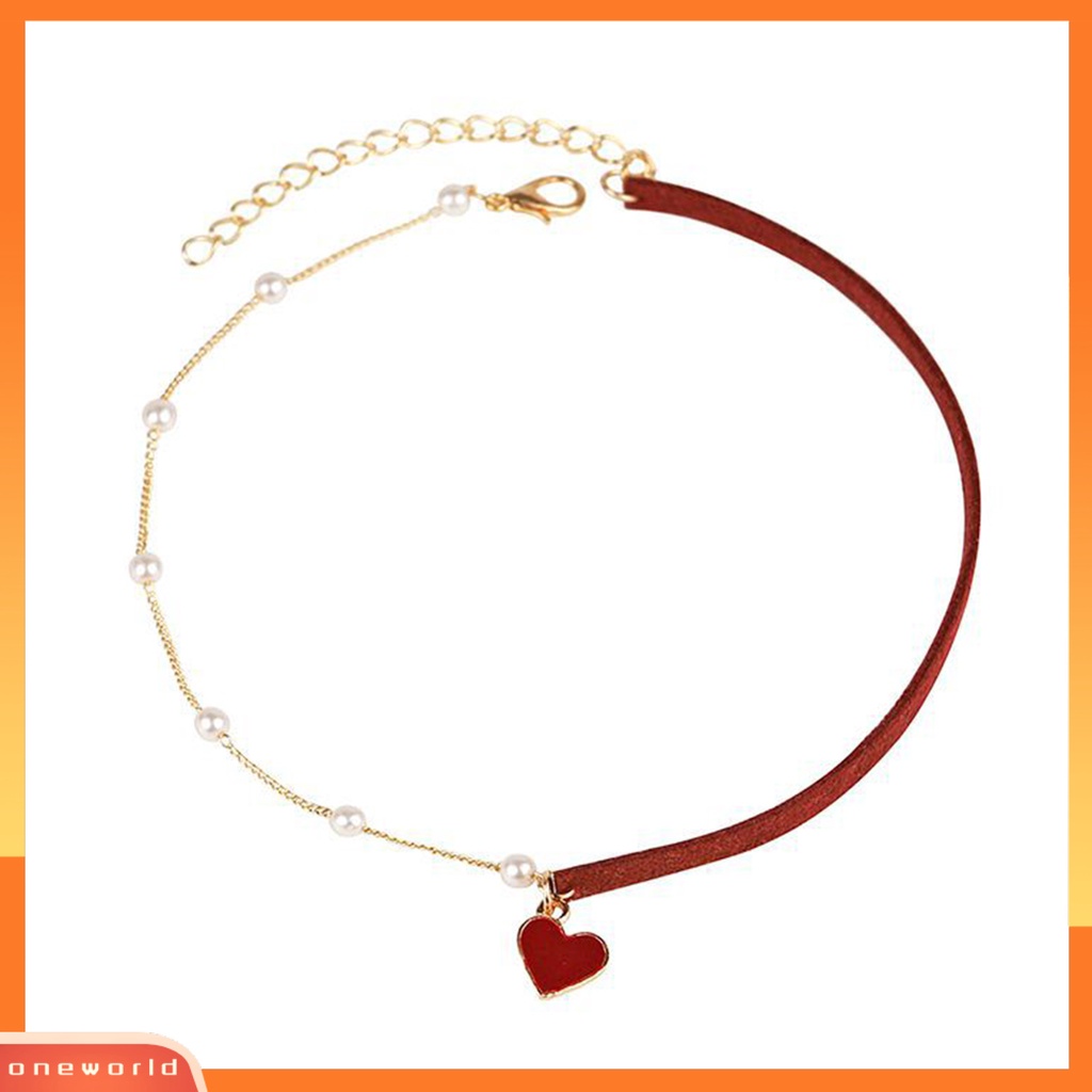[ONE] Liontin Kalung Kepribadian Manik-Manik Asimetris Temperamen Geometris Cinta Merah Hati Mutiara Imitasi Kalung Kalung Perhiasan Aksesori
