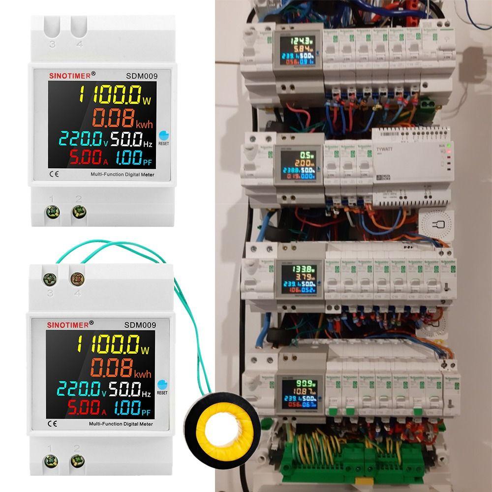 Solighter Din Rail Voltmeter Digital Multifungsi AC 220V 110V 380V 100A Power Meter Energi Listrik kWh Meter