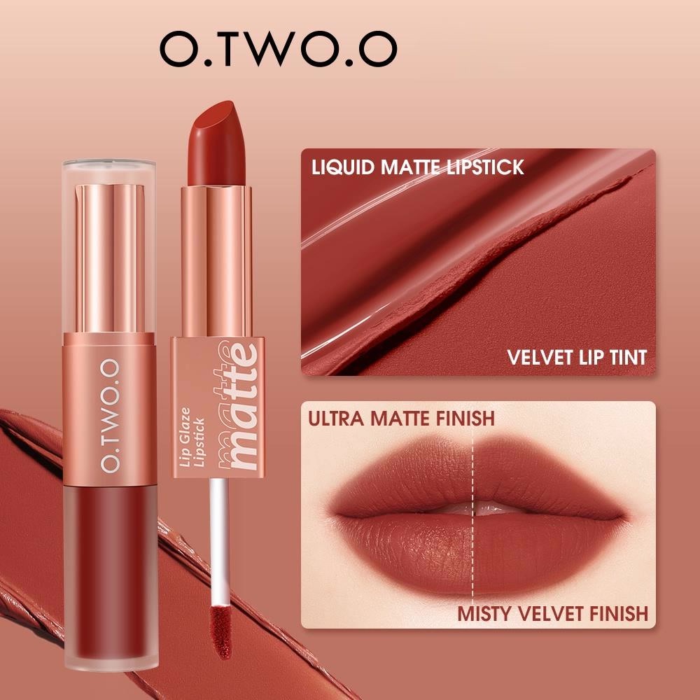 ★ BB ★ O.TWO.O Splendid Matte Double Ended Lipstick - Intense Color Dual-Stick 2 In 1 Liquid Matte Misty Velvet Lip Tint - Lip Glaze | O TWO O