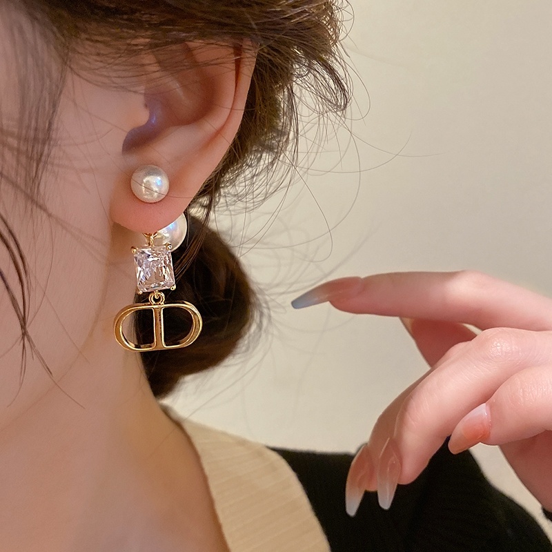 Anting Perak925 Jarum vintage Mutiara Anting Wanita Korea Huruf Bunga stud earrings