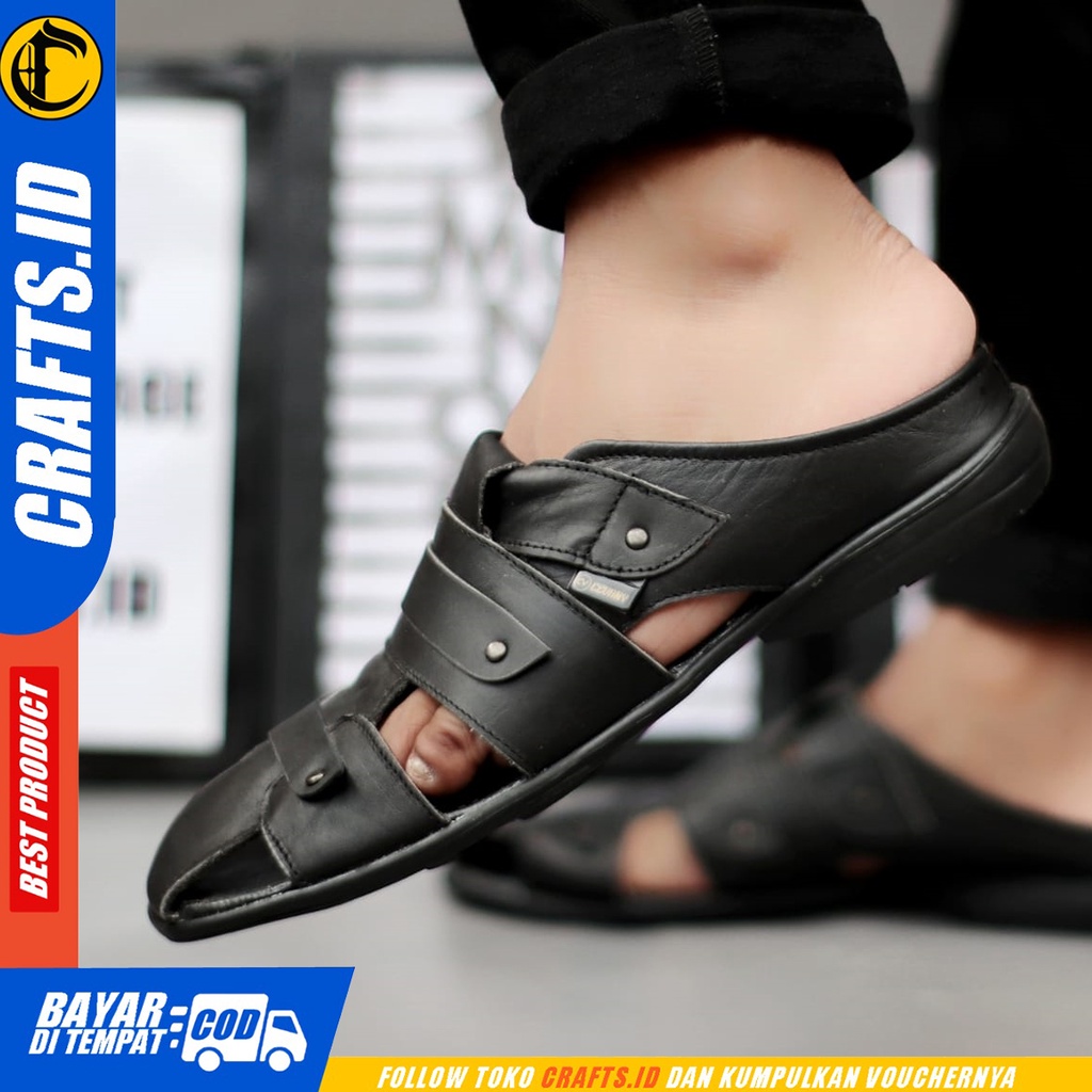CRAFTS tutonk - Sepatu Sandal Casual Bustong Slop Kulit Asli Pria