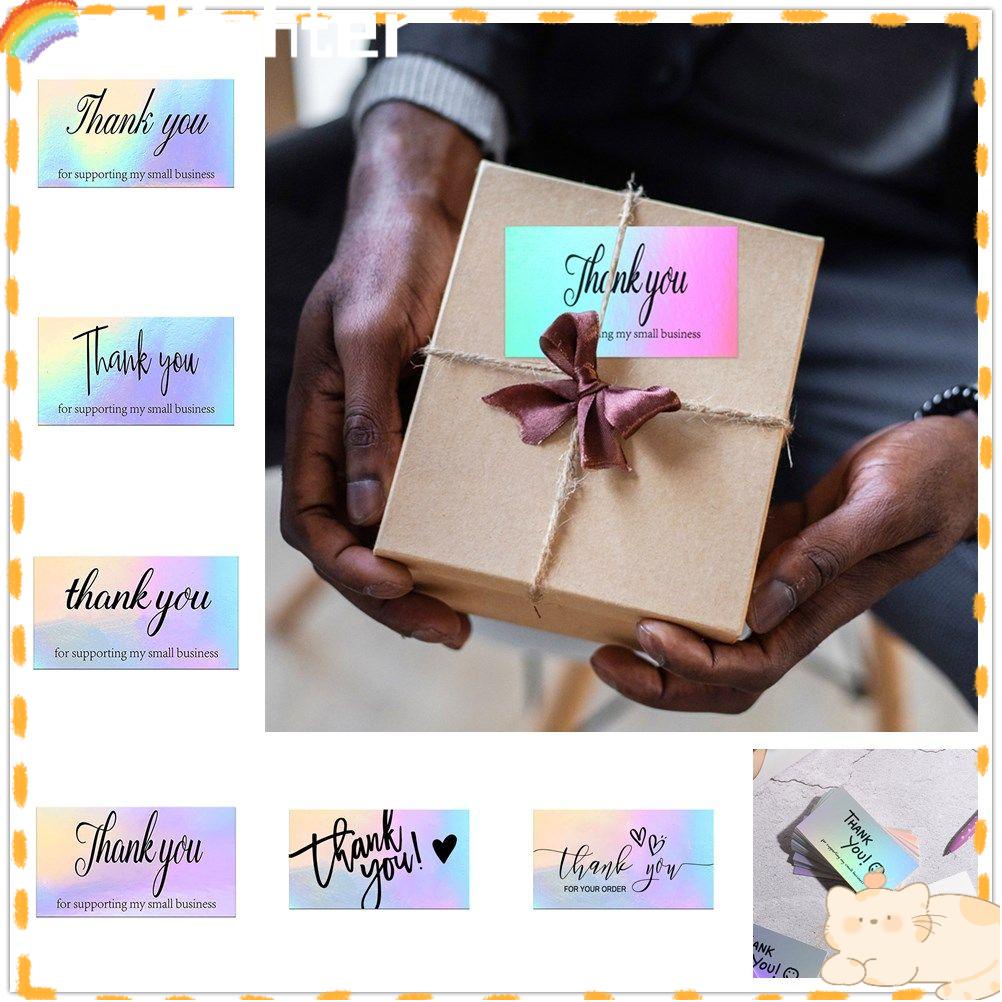 Solighter 50pcs Thank You Card Paket Eceran Online Customer Shopping Gift Kartu Ucapan Syukur Hologram