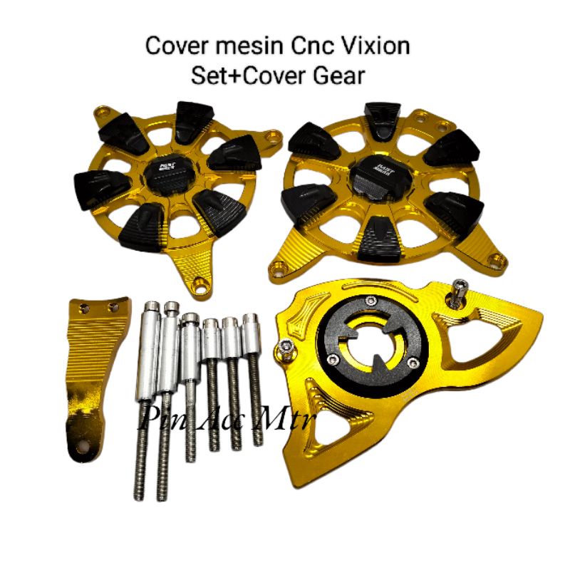 TUTUP BAK MESIN COVER ENGINE CNC SET+COVER GEAR CNC VIXION OLD/NEW MX KING R15 V2 XABRE MT15/XSR ( PNP )