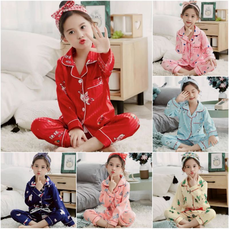 Baju tidur piyama anak Satin import / piyama anak perempuan satin