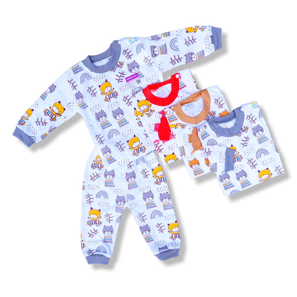 (NDL002)Paket 3Stel Setelan Baju Bayi SNI 3-18 Bulan Seruni Baby Bahan Katun TC Variant Motif