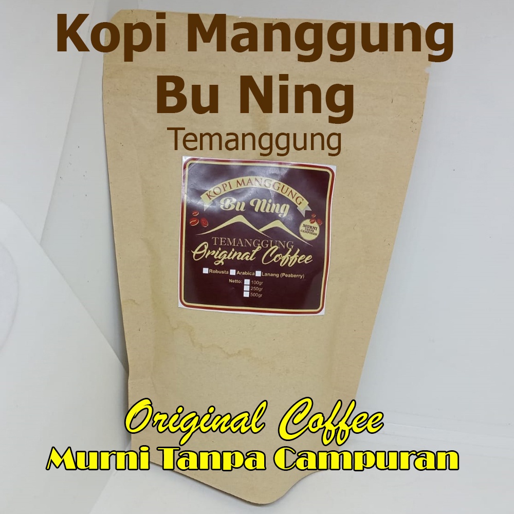 

Kopi Bubuk Manggung Bu Ning Temanggung Robusta Arabica Blended Tanpa Campuran Original Coffee