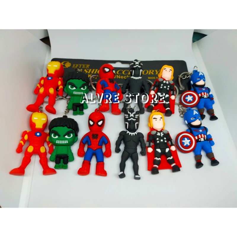 Gantungan Kunci Superhero Spiderman/Hulk/Iron Man/Captain America/Thor/Black Panther Ganci Aksesoris Kualitas Import