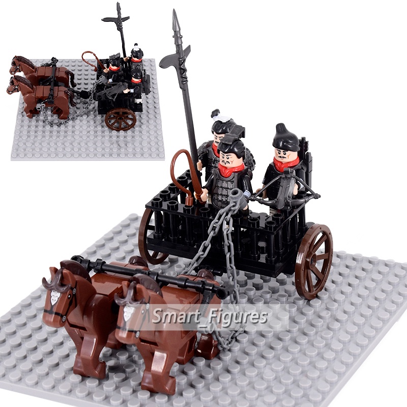 Blok Bangunan Partikel Kecil XP601-602 Qin Tentara Dinasti Terracotta Warriors Chariot Rakitan Mainan Hadiah