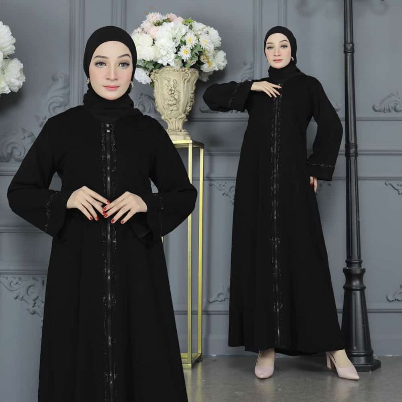ABAYA HITAM TURKY ZIPER BLACK (BUSUI)