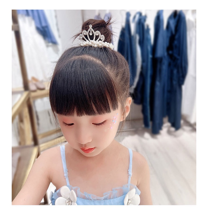 Ikat Rambut Anak Wanita Motif Mahkota Mutiara/Motif Bunga Mutiara Permata Gaya Korea Import