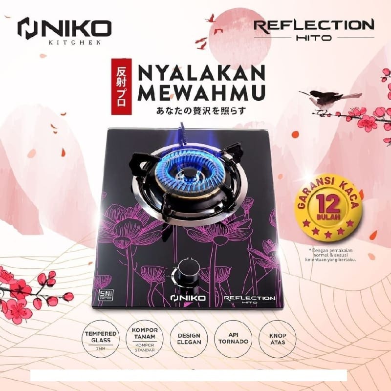 NIKO KOMPOR GAS TANAM 1 TUNGKU KACA REFLECTION HITO BARU