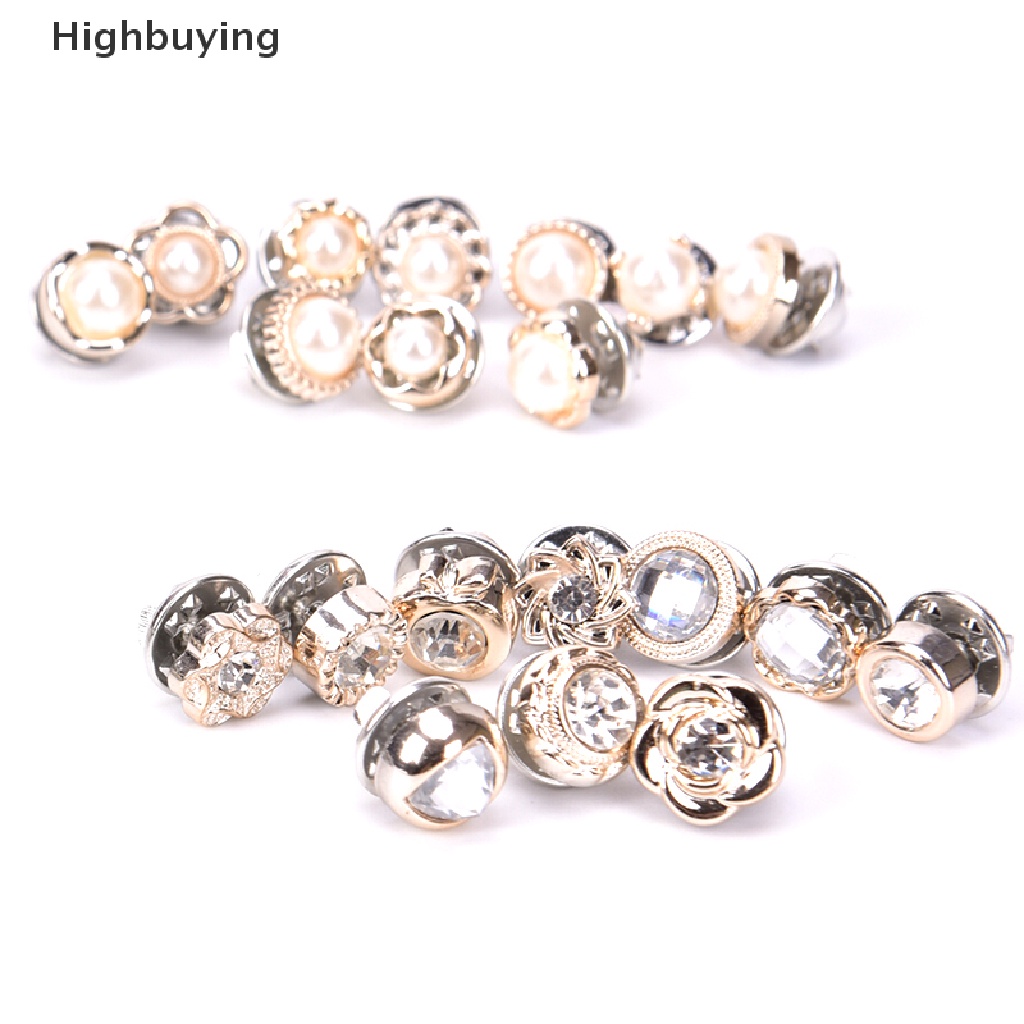 Hbid 10Pcs/Set Kancing Bros Kristal Bunga Mutiara Mini Setelan Baju Kerah Collar Pins Glory