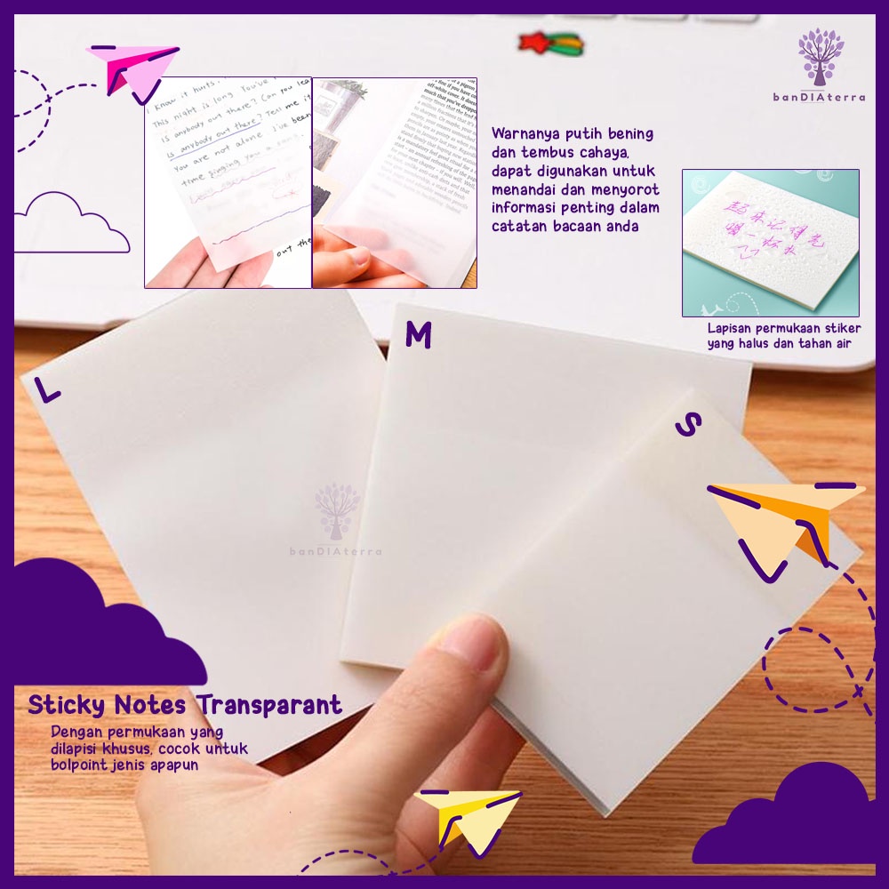 

Bandiaterra 0647 Sticky Notes Transparan 50 lembar / Transparent Sticky Notes / memo bening tempel untuk sekolah, kantor, catatan