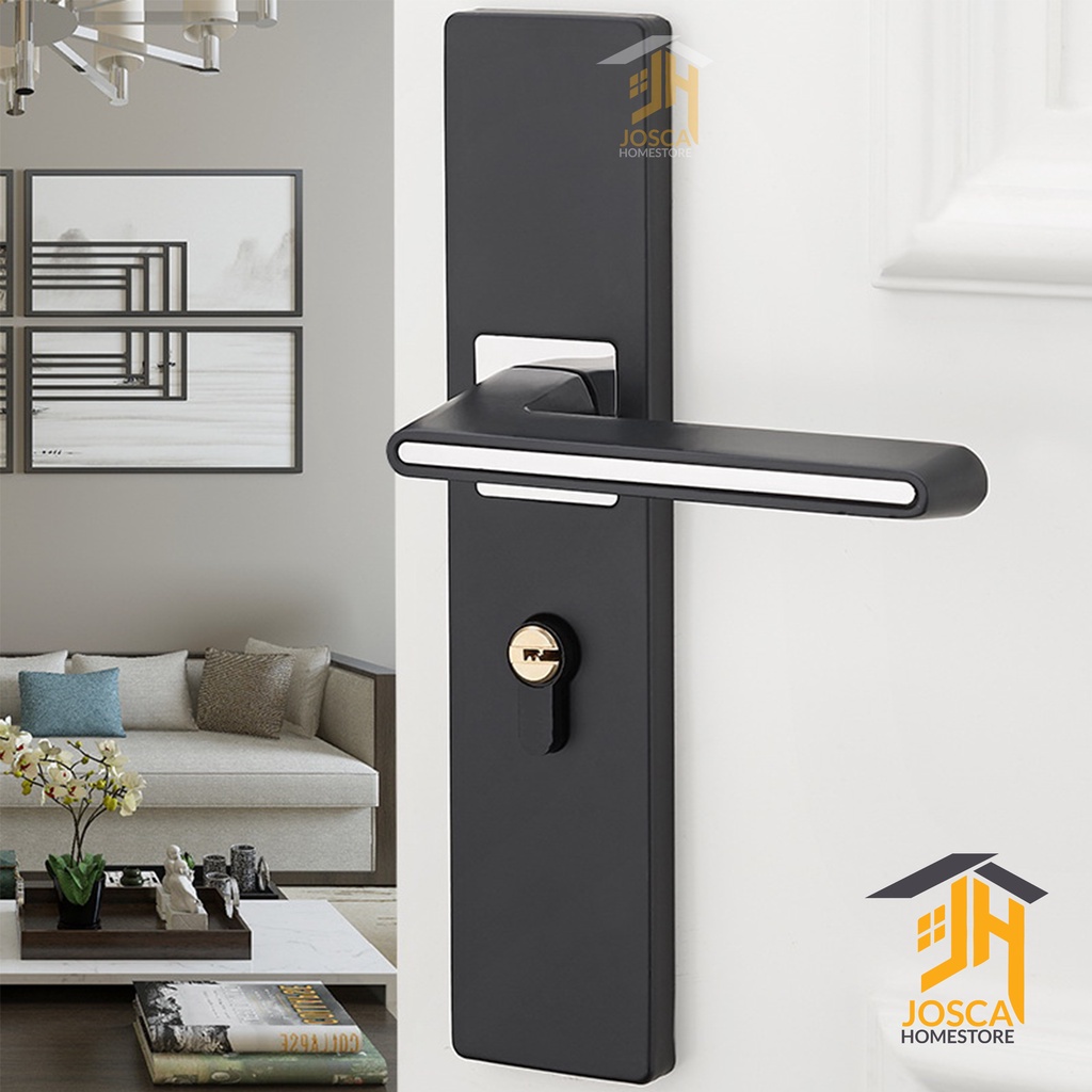 Gagang Pintu Gaya Eropa Hitam Full Set / Kunci Pintu/ Door Handle