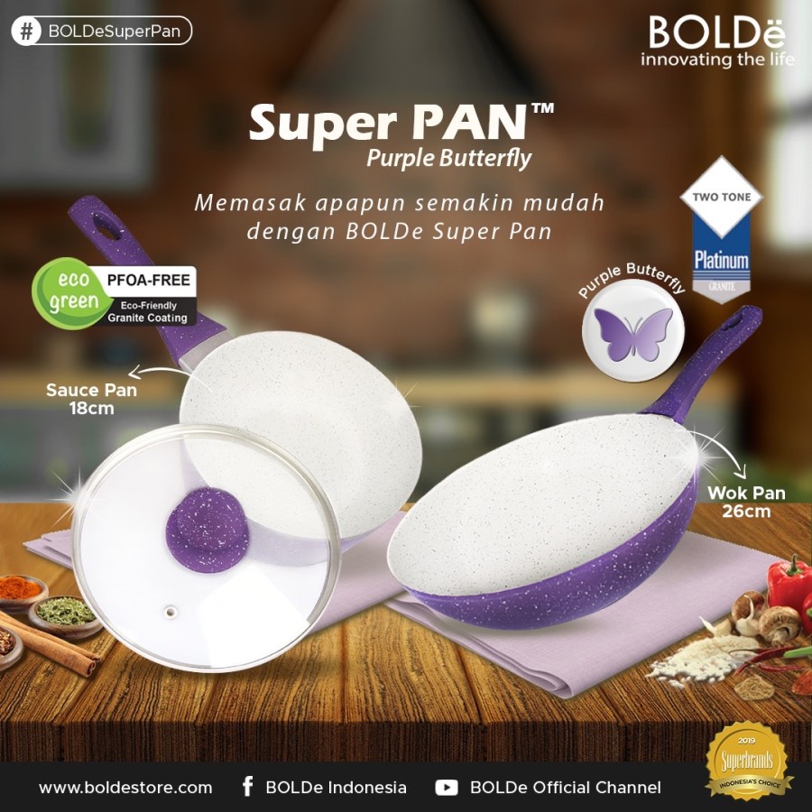 Panci Set BOlde SuperPan Purple 5pc Wajan granite ceramic coating Anti Lengket