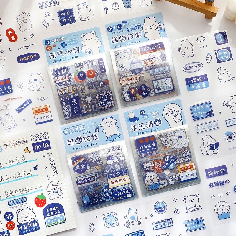

20 Sticker/ Pack Blue Bear Cute Sticker Stiker Lucu Anak PET Tahan Air