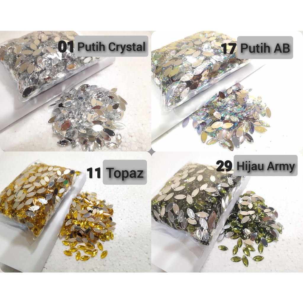 Payet / Diamond Kristal Akrilik Jahit Grade A Mata/Sampan 5x10, 5000 pcs [Grosir]