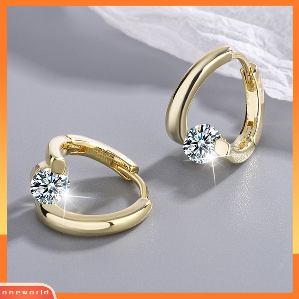 {oneworld} 1pasang Wanita Anting Geometris Berlian Imitasi Perhiasan Berkilau Cubic zirconia Stud Earrings Hadiah Ulang Tahun