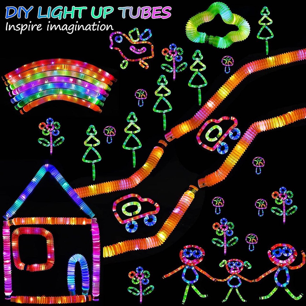 COD Mainan Anak Light Up Pop Pipes LED Pipa Stik Selang Kerut Pop Tubes Pipes Unicorn Poptubes Sensory Toys Mainan Anak Glow In The Dark Fidget Tubes Sensory Toys Lampu Stick Murah Import