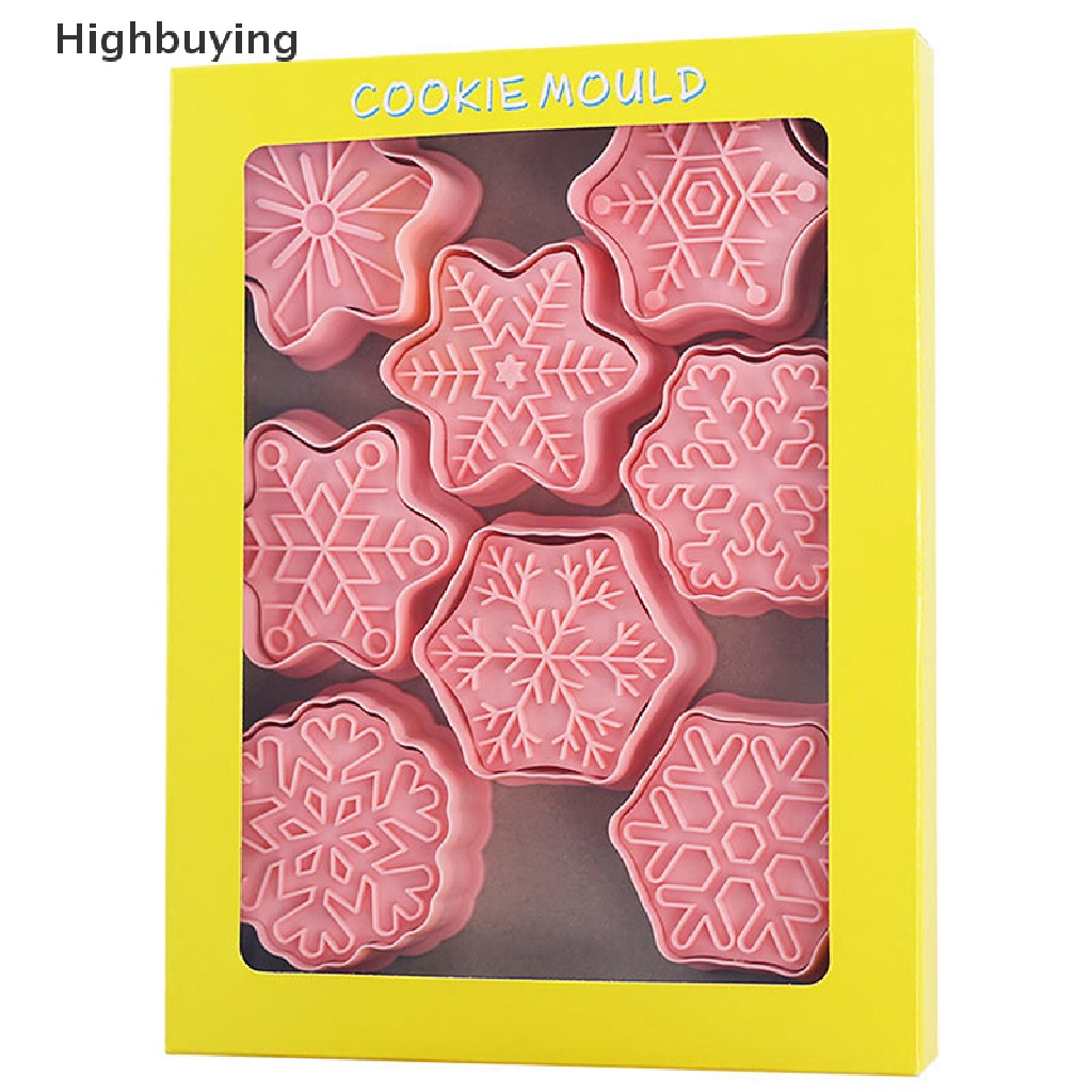 Hbid 8Pcs/set Snowflake Frosg Cookie Mould Cutter Embosser Natal Pastry Bakery Kue Cetakan Alat Aksesoris Dapur Glory