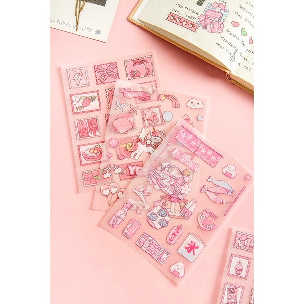 STIKER TRANSPARANT PET UNICORN KUDA PONY PINK STICKER STRAWBERRY CUPCAKE TEMA KARTUN JEPANG LUCU KAWAII CUTE STICKER DIARY LUCU STICKER STIKER SCRAPING BOOK SCRAPBOOK AESTHETIC JOURNAL JOURNALING BULLETIN JURNAL @banyak