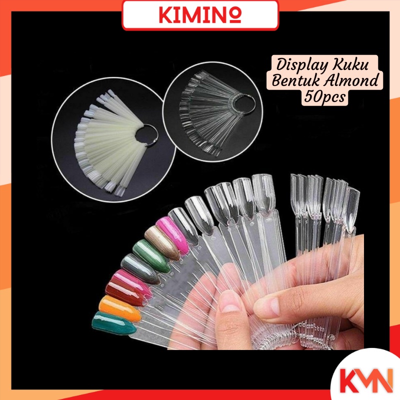 KMN 50pcs Display Kuku Nail Art Warna Kutek Kuku Bentuk Almond Color Ring Chart Kipas Nail Art Tools Pedicure Manicure
