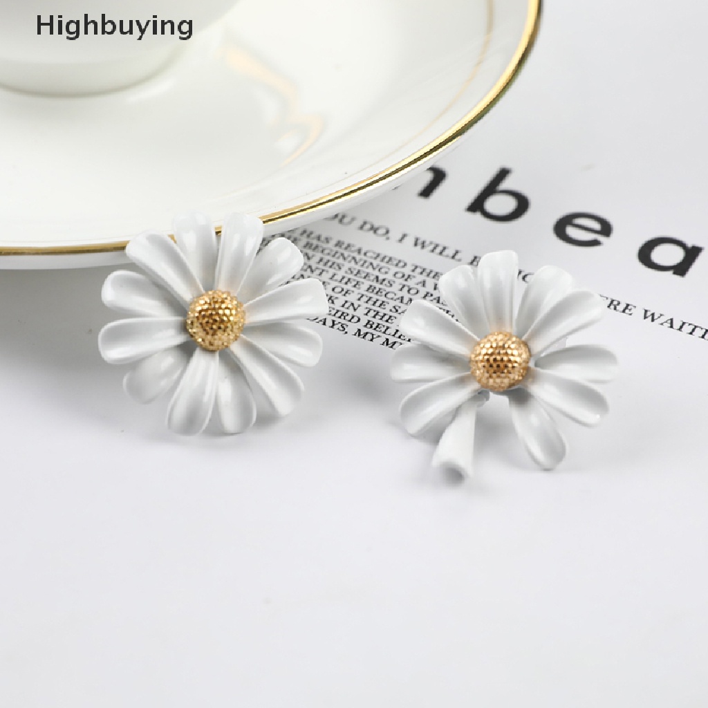 Hbid Lucu Vintage Bunga Enamel Glaze Stud Earrings Wanita Fashion Asimetris Daisy Glory