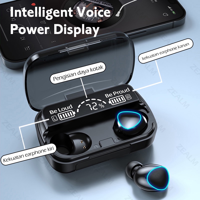 M10 Earphone Bluetooth TWS with Mic Tampilan LED Kontrol Sentuh HiFi Stereo Headset Bluetooth Handset Wireless Earbuds Olahraga Tahan Air Henset Bloetooth