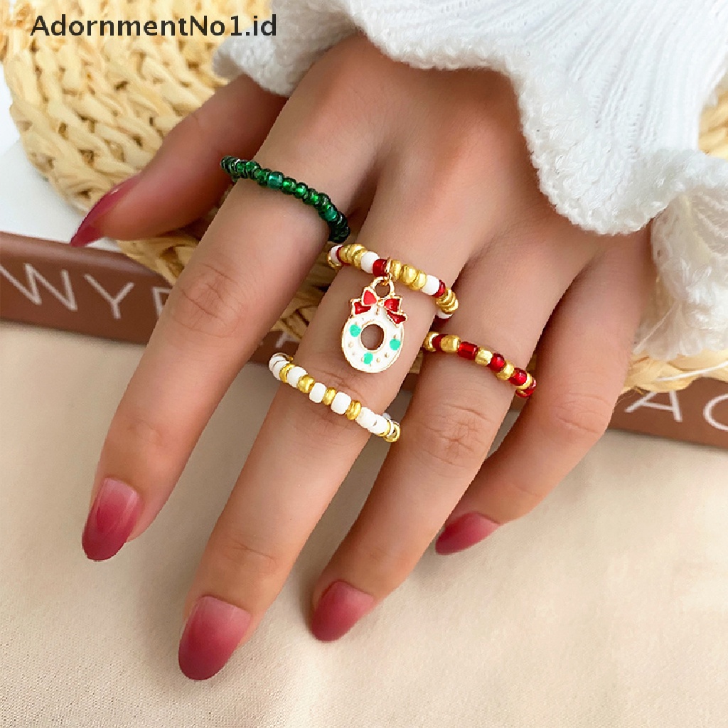 [AdornmentNo1] Set Cincin Hadiah Natal Untuk Wanita Pria Gadis Y2K Fashion Manik Rantai Snowman Rings Festival Jewelry [ID]