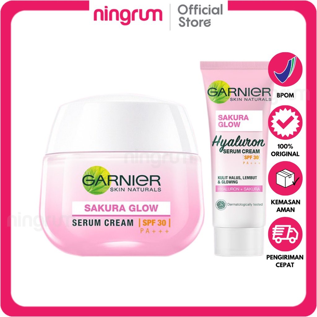 Ningrum - Garnier Sakura Glow Hyaluron Serum Cream SPF30 20ml &amp; 50ml | Krim Siang Wajah Glowing | Pelembab Wajah Mencerahkan Original BPOM - 8306