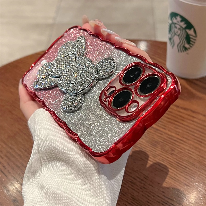 premium Case diamond Beruang 3D Untuk case iPhone 14 pro max plus 12 13 pro max Casing iphone 13 14 plus soft case TPU Transparan Motif  aksesoris bear