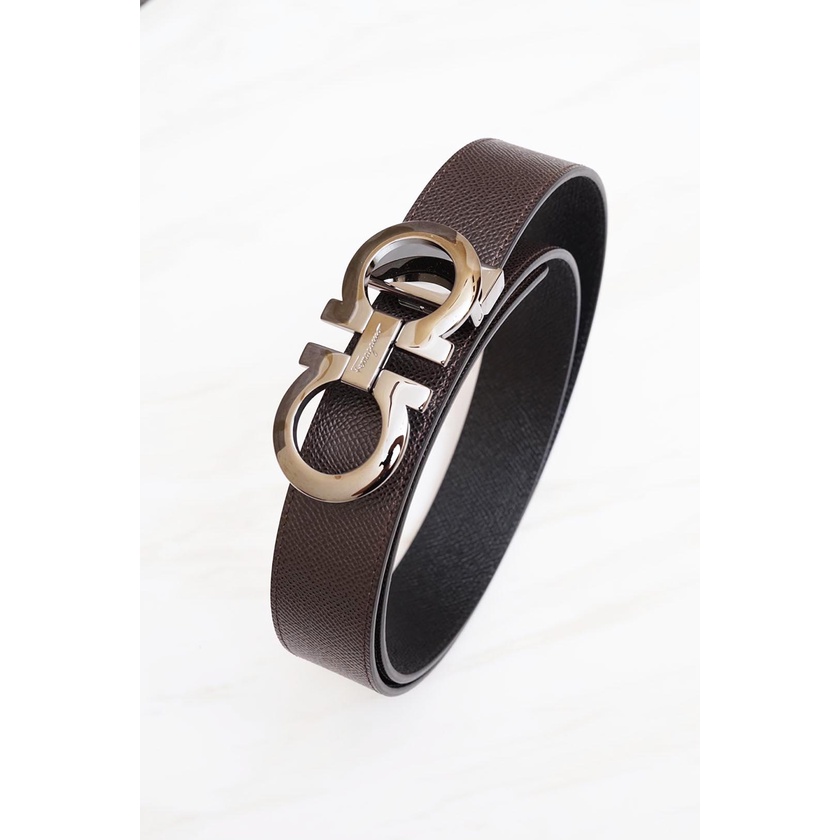 Salvatore Ferragamo Men reversible gancini belt 3.5cm in dark brown/black hammered calfskin RHW