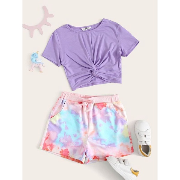 Set Crop Top and Tie Dye Short 18 Bulan - 3 Tahun / Set Aqila Celana Pendek Anak Perempuan Tie dye