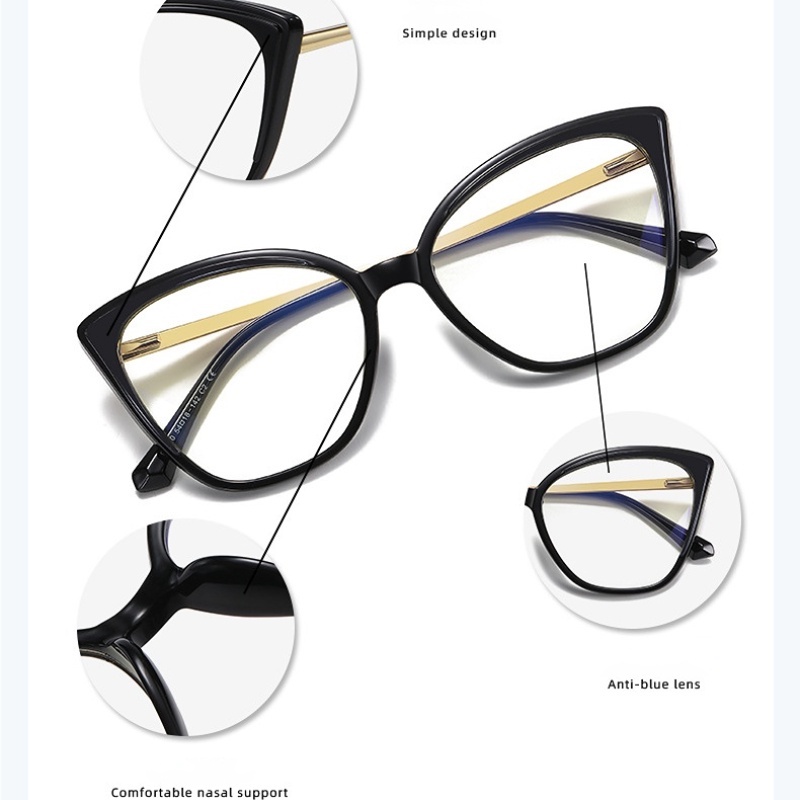 (YUZHU) Kacamata Anti Cahaya Biru Untuk Wanita Mode Barat Gaya Retro Cat Eye Anti Radiasi Eyeglasses Untuk Wanita