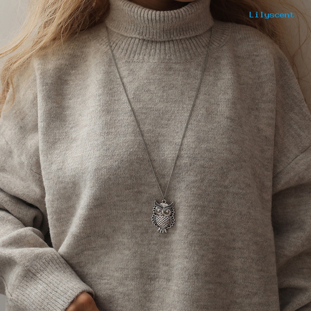 Ls Wanita Vintage Lucu Hollow Owl Hewan Liontin Panjang Kalung Sweater Rantai Perhiasan