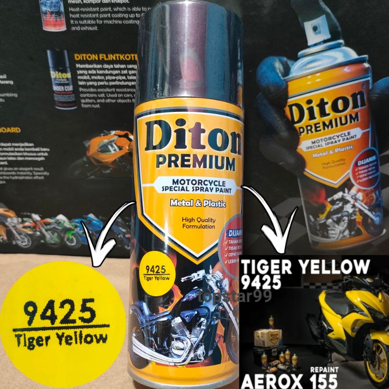 Pilok Cat Diton Premium Tiger Yellow 9425 Kuning 400cc Tahan Bensin Cat Semprot Pylok Cepat Kering