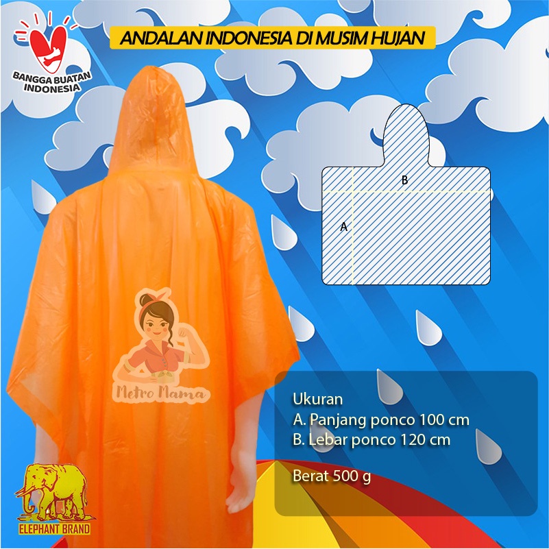 Jas Hujan Ponco Gajah Rainbow ELEPHANT BRAND Produk Original