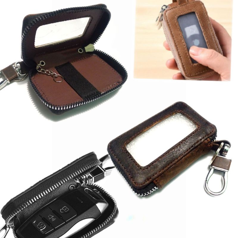 dompet kunci remote keyless mobil Mitsubishi kulit asli transparan dompet STNK