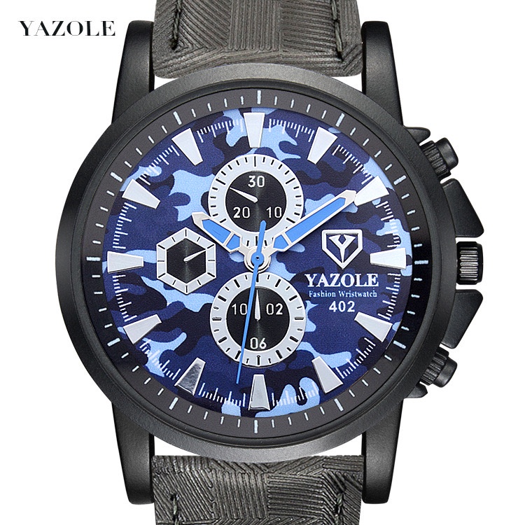 IMPOR ORIGINAL JAM TANGAN YAZOLE 402 MOTIF LORENG DIAMETER 45MM STRAP KULIT SINTETIS