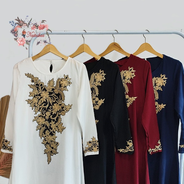 Kaftan Premium Bahan Wollycrepe Full Bordir Motif Bunga Mewah Busana Muslim Wanita Jumbo Gamis Pesta Lebaran Cewek Elegan