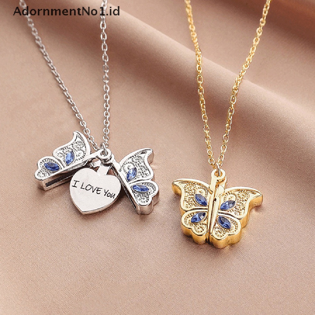 [AdornmentNo1] I Love You Heart Luckly Butterfly Rantai Klavikula/Gadis Kalung Liontin Stainless Steel/Perhiasan Kalung Hati Senior [ID]