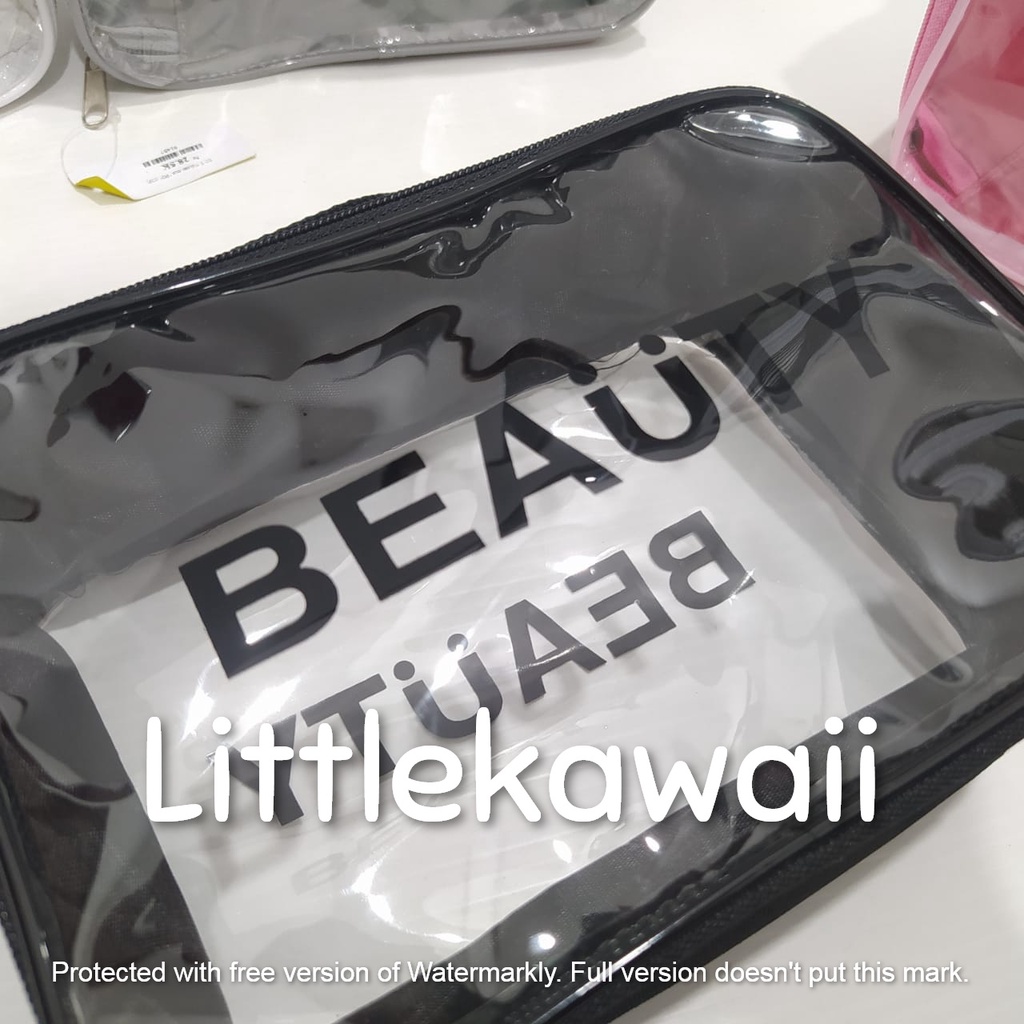 LK/Tas Pouch Mika Transparan Tulisan Quotes Travel Bag Make Up Kosmetik Serbaguna Persegi Kotak Tenteng Atas Wanita Remaja